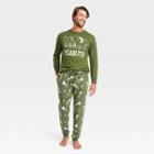 Men's Peanuts Plaid Long Sleeve Sweater Knit Pajama Set - Forest Green
