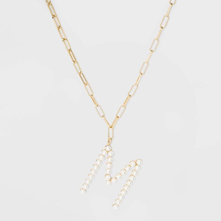 Sugarfix By Baublebar Pearl Initial M Pendant Necklace - Pearl, White