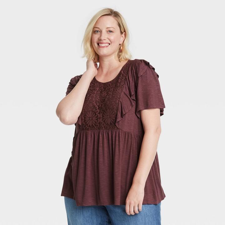 Women's Plus Size Flutter Short Sleeve Blouse - Knox Rose Purple