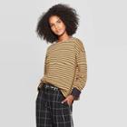 Women's Striped Long Sleeve Crewneck Button Back T-shirt - Who What Wear Black/brown M, Women's,