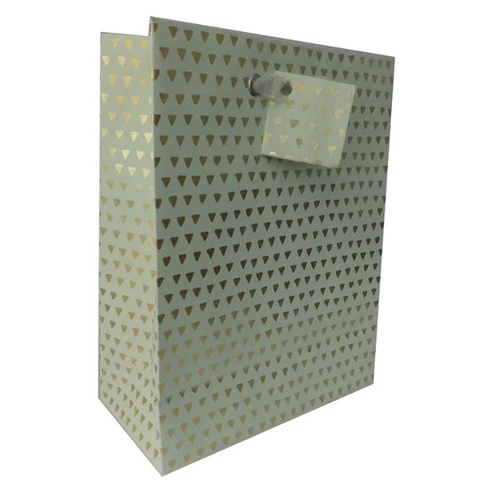 Spritz Green Triangle Pattern Cotton Recycled Handmade Paper Gift Bag -