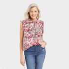 Women's Flutter Short Sleeve Top - Knox Rose Feather White Floral