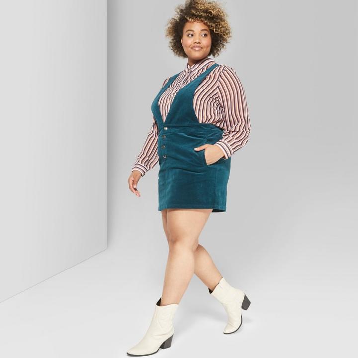 Women's Plus Size Corduroy Pinafore - Wild Fable Teal