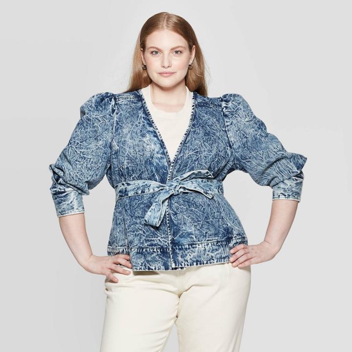 Women's Plus Size Long Sleeve Open Front Jacket - Who What Wear Blue
