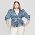 Women's Plus Size Long Sleeve Open Front Jacket - Who What Wear Blue