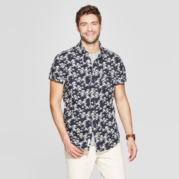Men's Printed Slim Fit Short Sleeve Button-down Shirt - Goodfellow & Co Federal Blue
