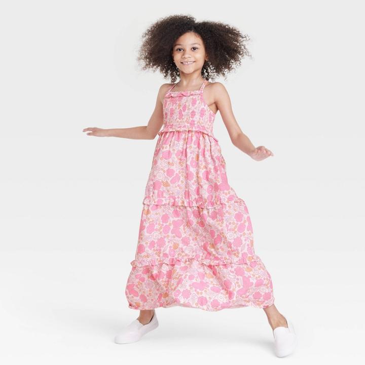 Girls' Tiered Sleeveless Woven Maxi Dress - Cat & Jack Pink