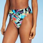 Juniors' Sash Tie Cheeky High Leg High Waist Bikini Bottom - Xhilaration Black Tropical Floral