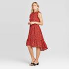 Women's Floral Print Sleeveless Ruffle Trim Dress - Who What Wear Red
