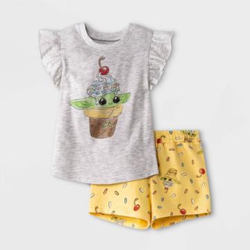 Lucasfilm Toddler Girls' Baby Yoda Top And Bottom Set - Yellow