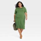Women's Plus Size Short Sleeve Knit T-shirt Dress - Ava & Viv Green X