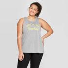 Women's Plus Size Live In The Sunshine Round Neck Tank Top - Modern Lux (juniors') - Gray/yellow