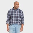 Men's Tall Plaid Standard Fit Stretch Poplin Long Sleeve Button-down Shirt - Goodfellow & Co Academy Blue