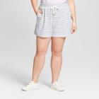 Women's Plus Size Striped French Terry Shorts - A New Day Navy/white