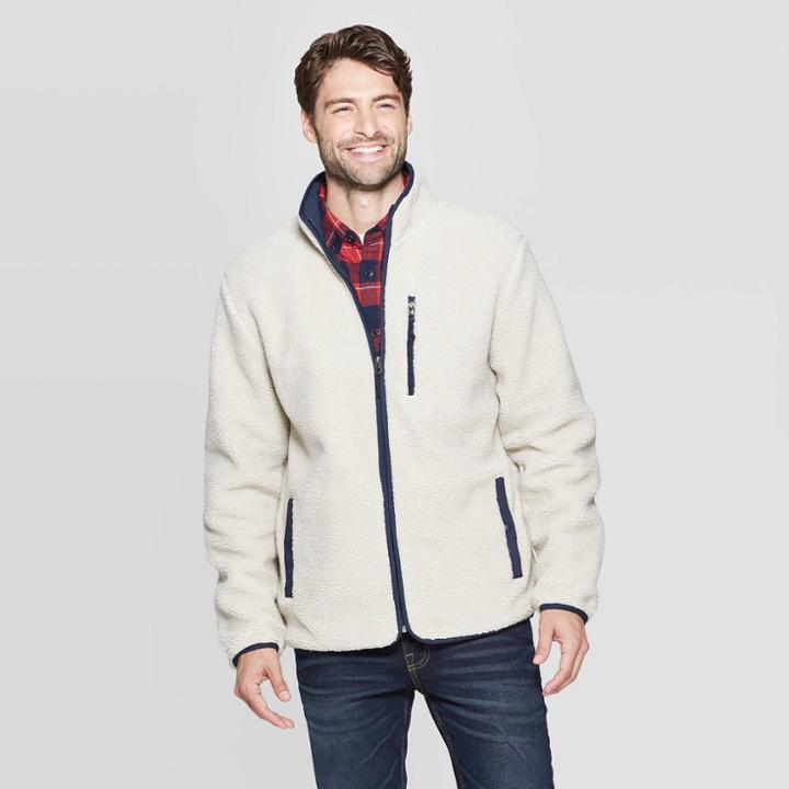 Men's Sherpa Mock Neck Fashion Jacket - Goodfellow & Co Cream M, Men's, Size: