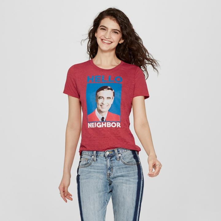 Mister Rogers' Neighborhood Women's Mister Rogers Short Sleeve Hello Neighbor Graphic T-shirt (juniors') Red