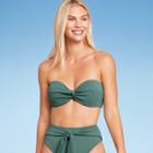 Women's Lightly Lined Twist-front Crepe Textured Bandeau Bikini Top - Shade & Shore Cactus Green