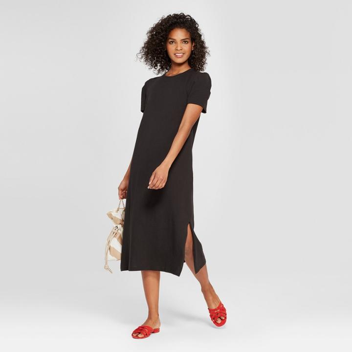 Women's Short Pleat Sleeve Midi T-shirt Dress - Who What Wear Black