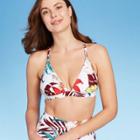 Women's Ribbed Triangle Bikini Top - Kona Sol White Floral S, Women's, Size: Small,