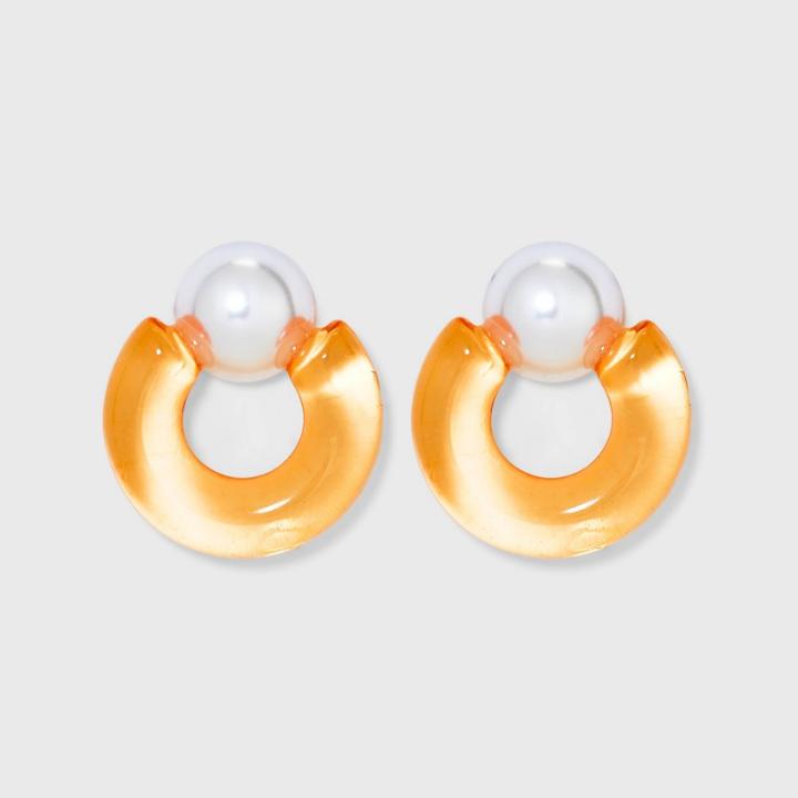 Pearl Post Hoop Earrings - A New Day Orange