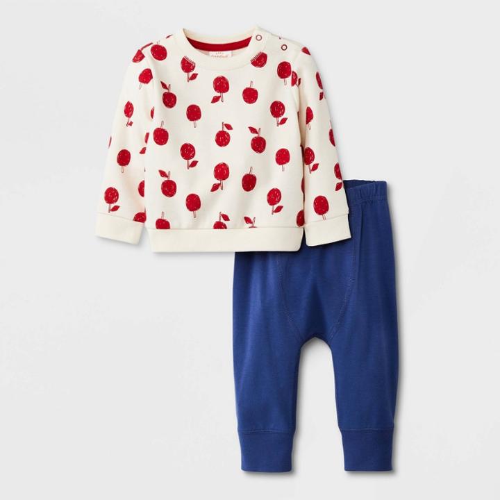 Baby Boys' 2pc Apple Fleece Sweatshirt Top & Bottom Set - Cat & Jack White Newborn