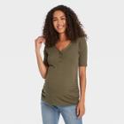 Elbow Sleeve V-neck Henley Maternity Top - Isabel Maternity By Ingrid & Isabel Green