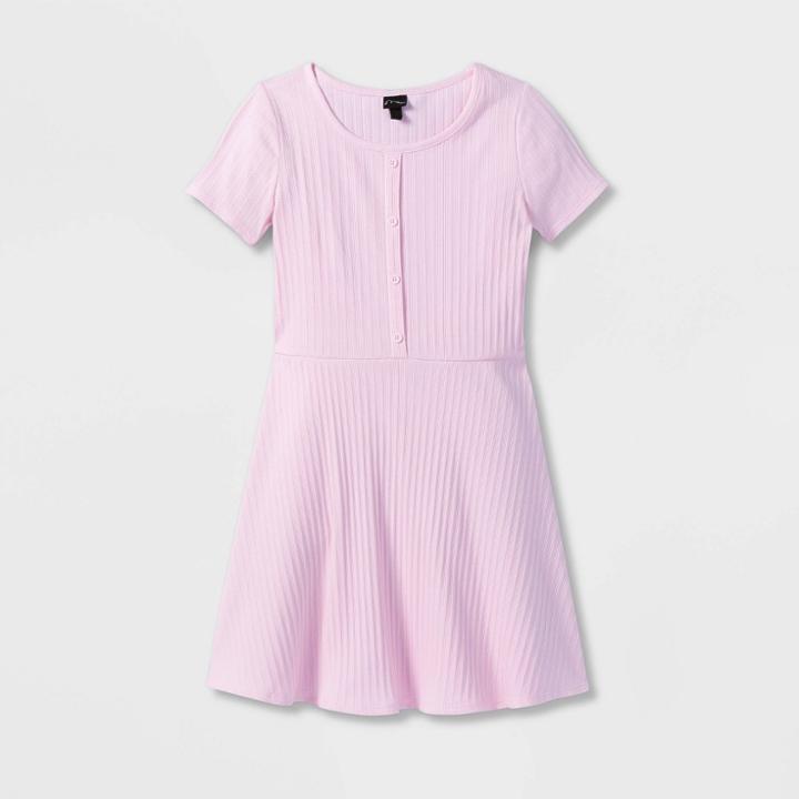 Girls' Henley Knit Dress - Art Class Pink