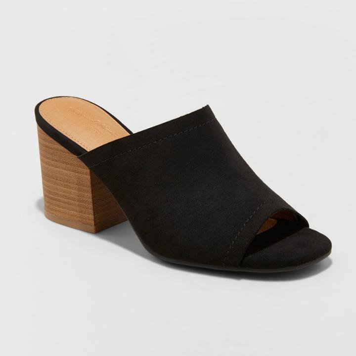 Women's Norelle Microsuede Wide Width Stacked Heeled Mules - Universal Thread Black 5w,