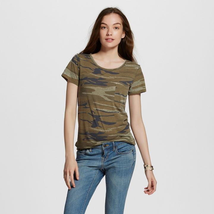 Women's Short Sleeve Camo Print Graphic T-shirt - Zoe+liv (juniors') Green