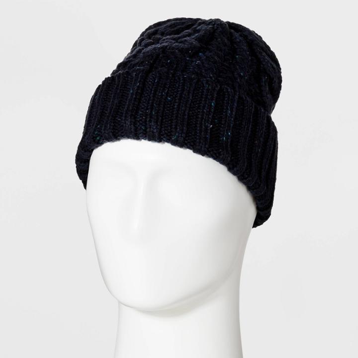 Men's Cable Nep Beanie - Goodfellow & Co Navy One Size,