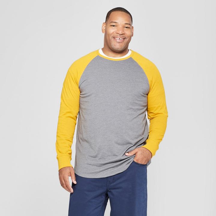 Men's Tall Long Sleeve Baseball T-shirt - Goodfellow & Co Railroad Gray