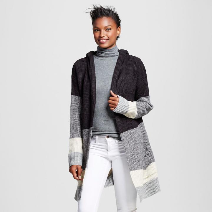 Women's Hooded Car Coat Cardigan - Merona Black