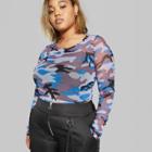 Women's Plus Size Camo Print Long Sleeve Cropped Mesh Top - Wild Fable Blue