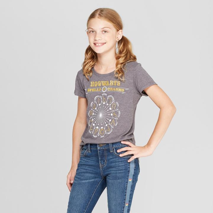 Girls' Harry Potter Hogwarts Spells Charms Short Sleeve T-shirt - Charcoal Heather