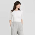 Women's Regular Fit Elbow Sleeve Crewneck T-shirt - A New Day White