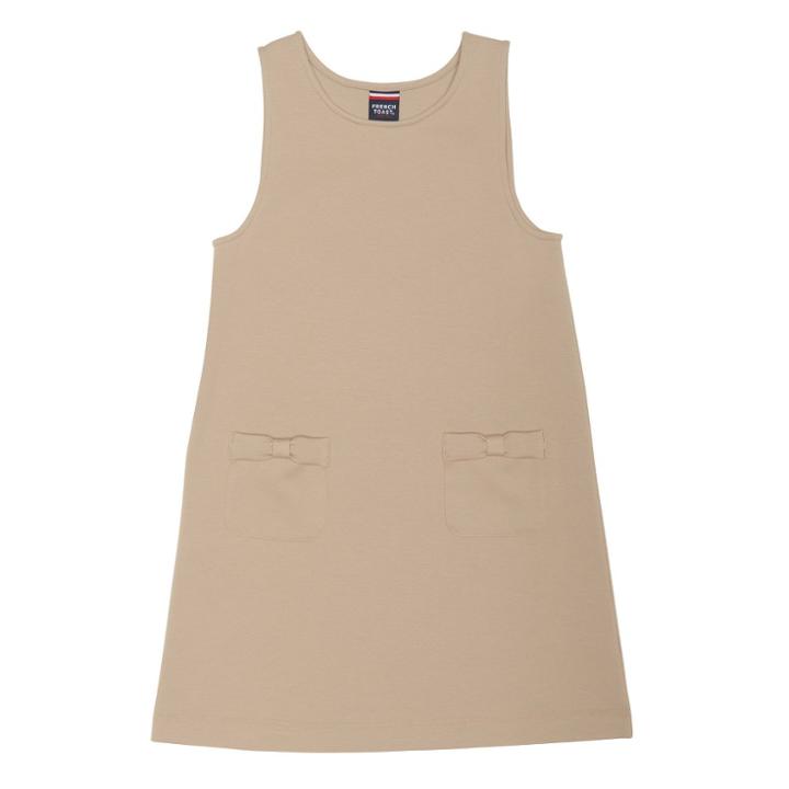 French Toast Girls' Knit Ponte Bow Pocket Uniform Jumper - Khaki (green)