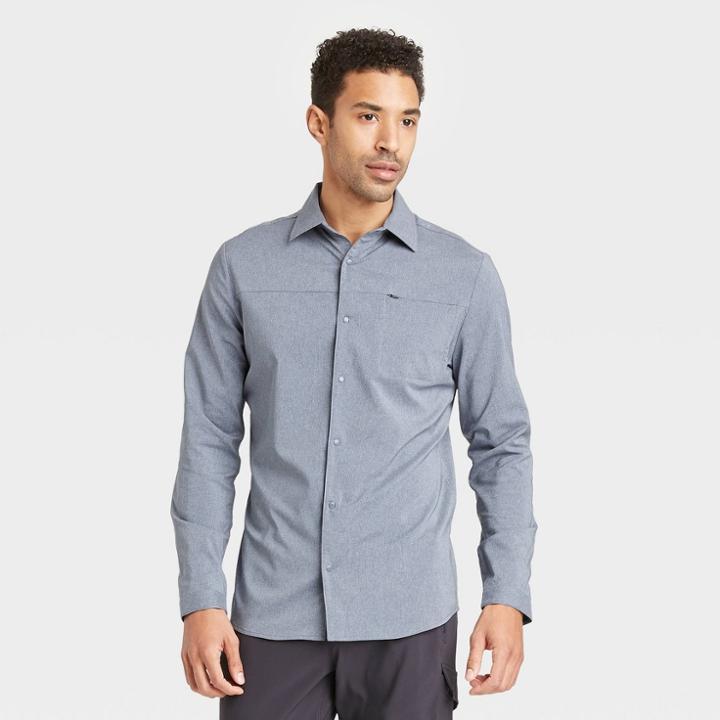 Men's Long Sleeve Button-up T-shirt - All In Motion Navy