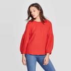 Women's Dressy Long Sleeve Crewneck Popover Top - Universal Thread Red S, Women's,