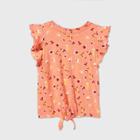 Toddler Girls' Short Sleeve Ruffle Printed Tie-front T-shirt - Art Class Pink