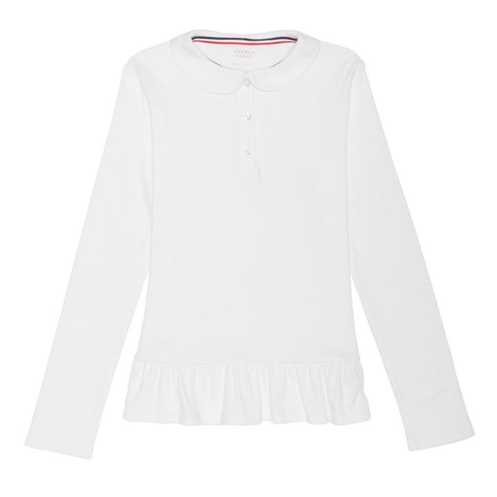 French Toast Girls' Knit Long Sleeve Peplum Uniform Polo Shirt - White