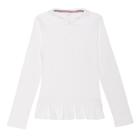 French Toast Girls' Knit Long Sleeve Peplum Uniform Polo Shirt - White