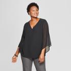 Women's Plus Size Gathered Long Sleeve Blouse - Ava & Viv Black X