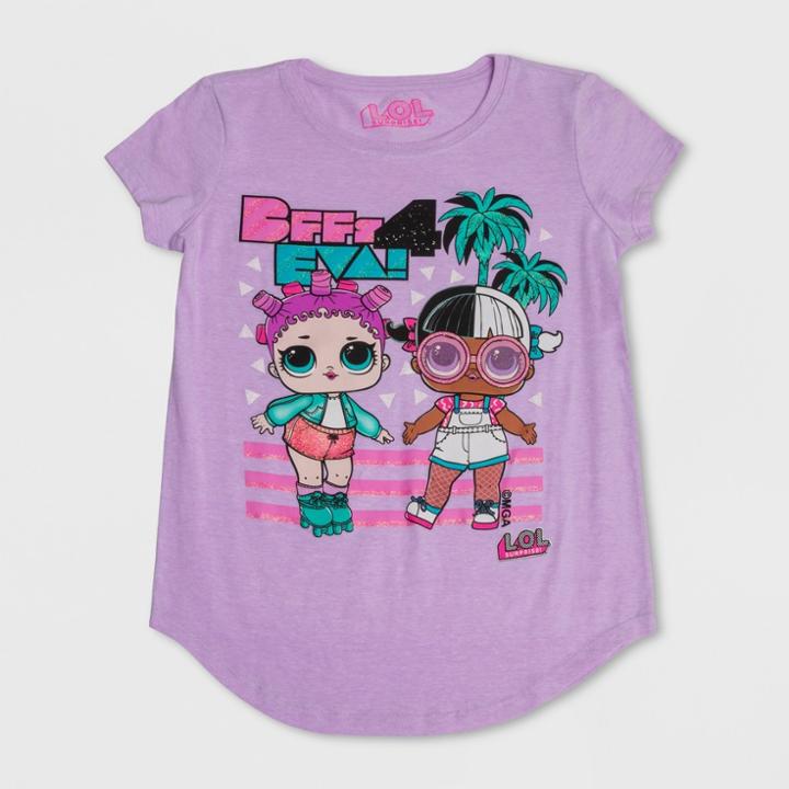 Girls' L.o.l. Surprise! Bff's 4 Eva Short Sleeve T-shirt - Lilac Heather