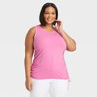 Women's Plus Size Ruched Slim Fit Side-tie Jersey Tank Top - Ava & Viv Pink