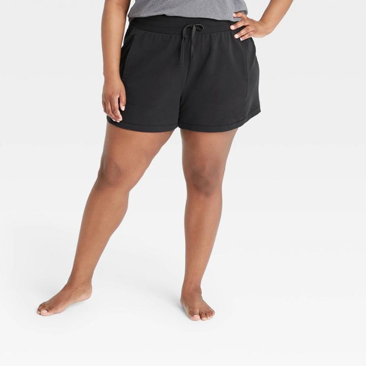 Women's Plus Size Mid-rise French Terry Shorts - All In Motion Black