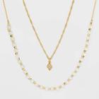 14k Gold Dipped Cubic Zirconia Opalite Beaded Necklace - A New Day White