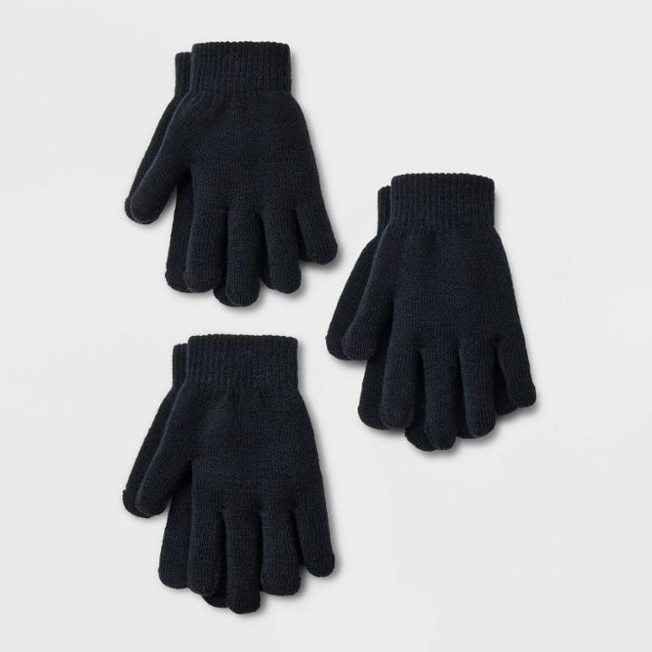 Kids' 3pk Gloves - Cat & Jack Black