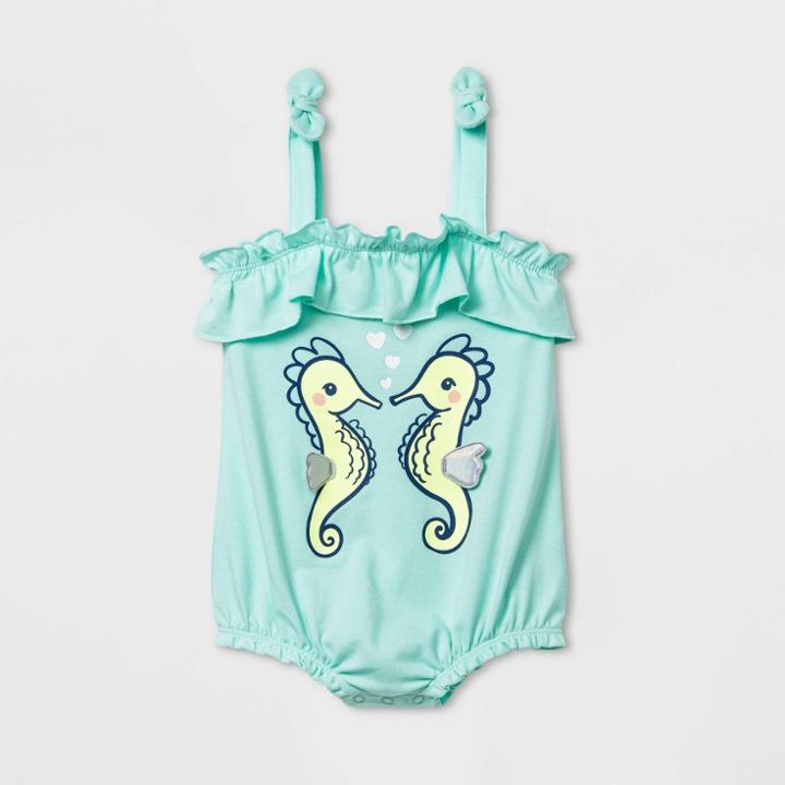 Baby Girls' Seahorse Romper - Cat & Jack Aqua Newborn, Girl's, Green