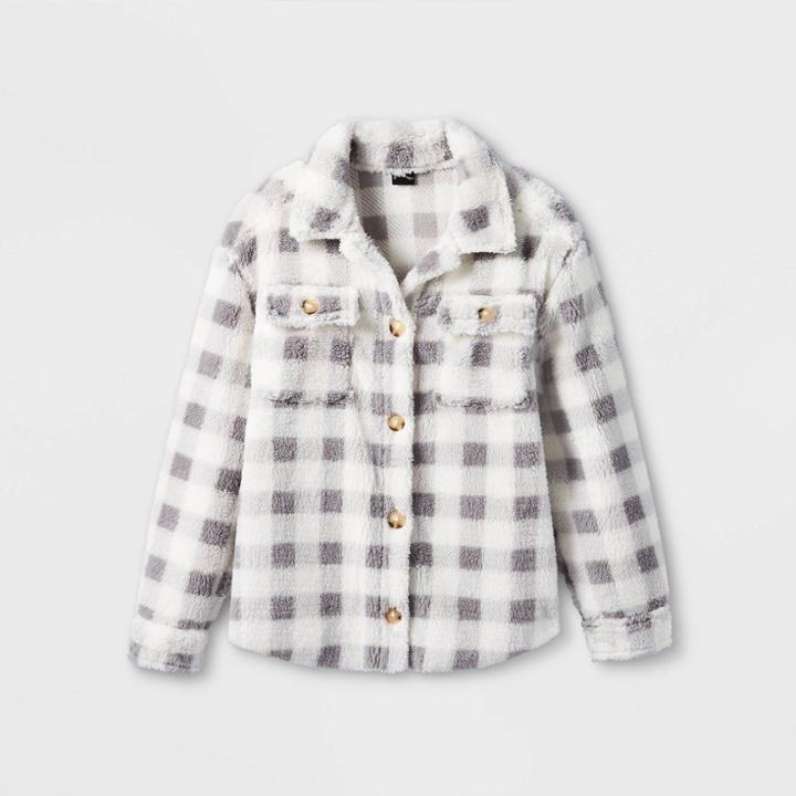 Girls' Fleece Shacket - Art Class Gray/white