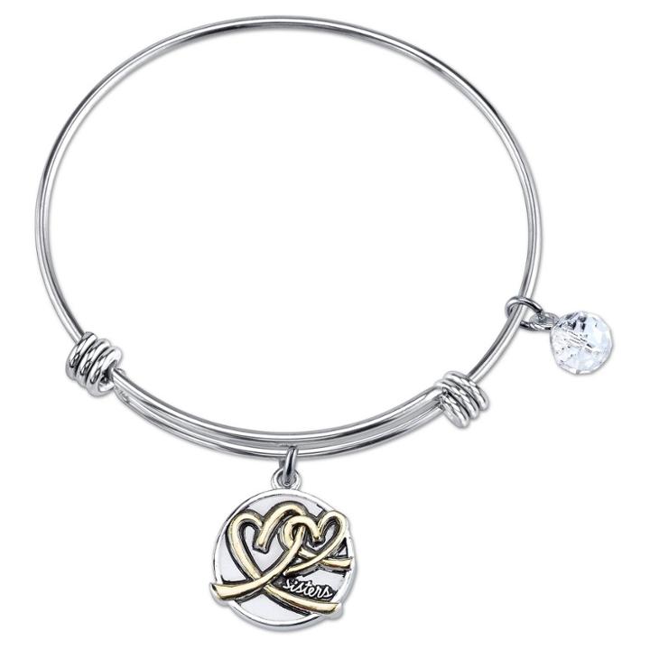 Target Women's Stainless Steel Two Tone Precious And Few Are Sisters Like You Expandable Bracelet - Silver/gold